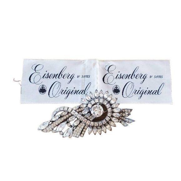 1940s Eisenberg Original Rhinestone Fur Clip Pin - Picture 2 of 10